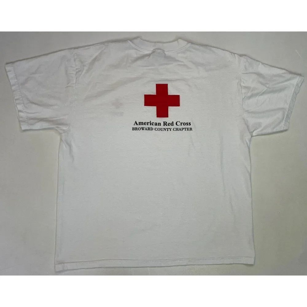 VINTAGE American Red Cross Broward Chapter T-shirt Men Large White Short Sleeve